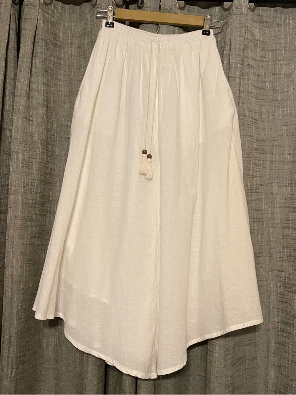 American Eagle White/Cream A-Line Maxi Skirt with Tassel Drawstring Size Small